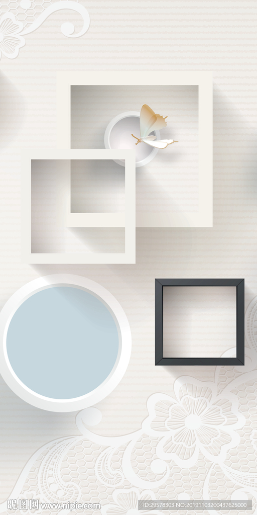 手绘 方框玄关画 TIF分层