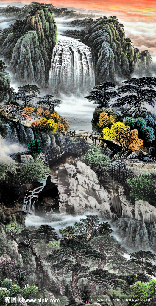 室内玄关背景山水国画