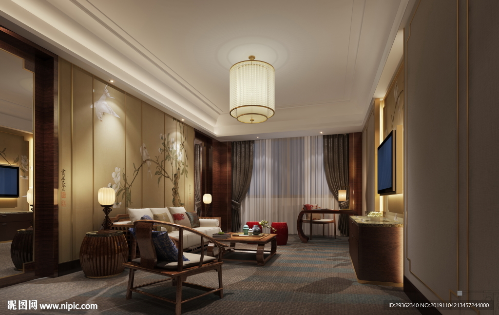 新中式客房设计效果图