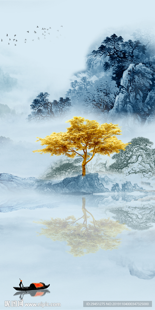 金色玄关画山水画 TIF分层