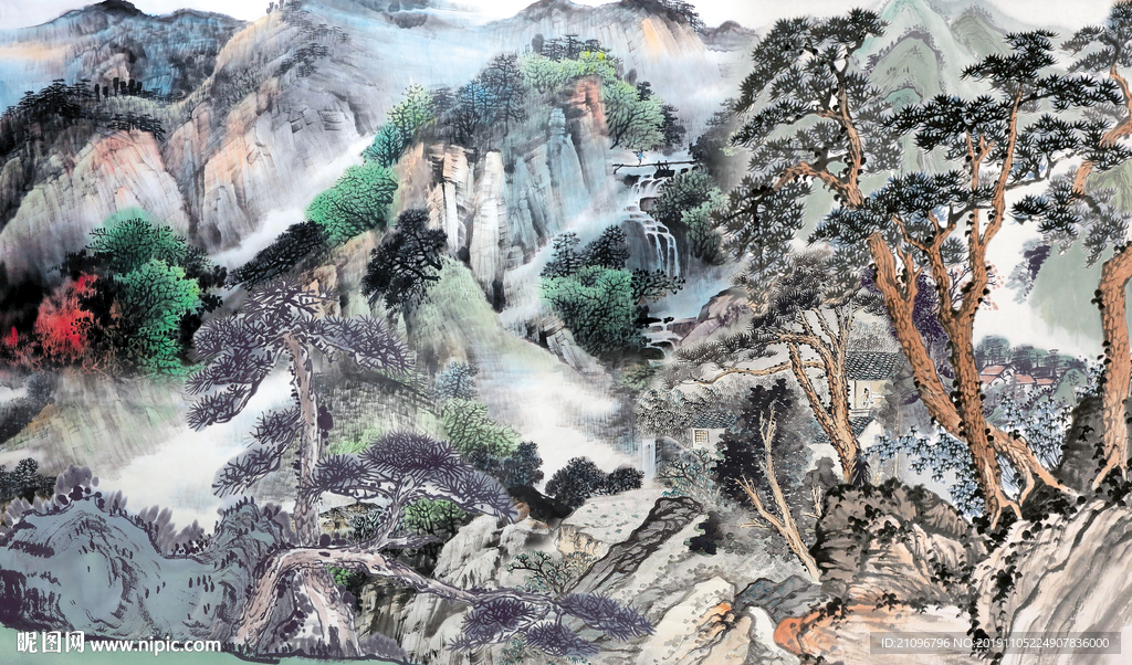 山水国画背景墙