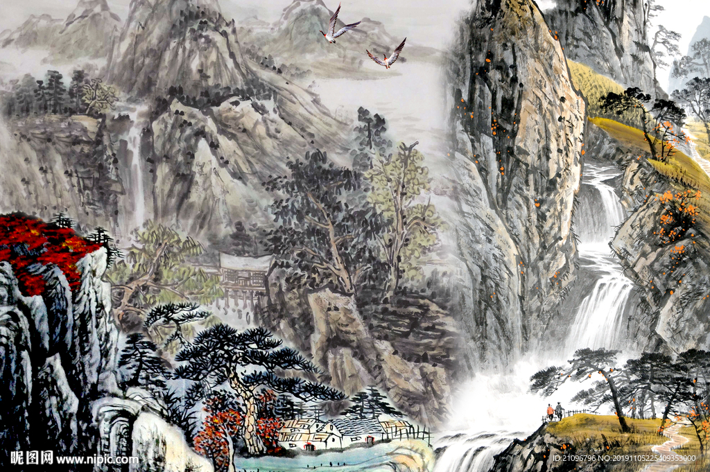 山水国画背景墙