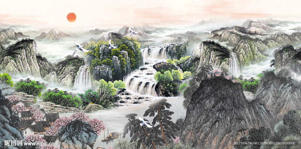 山水国画背景墙