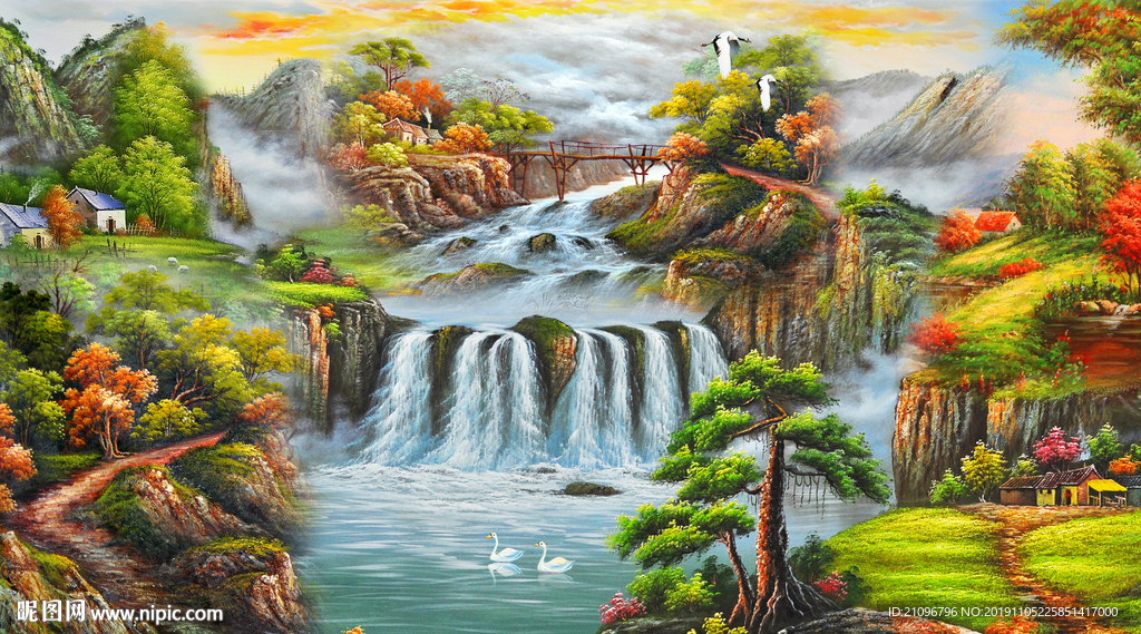 电视背景 山水油画