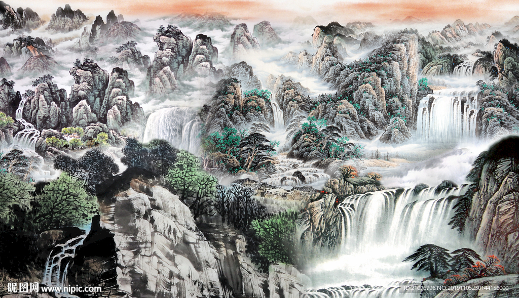 山水国画背景墙