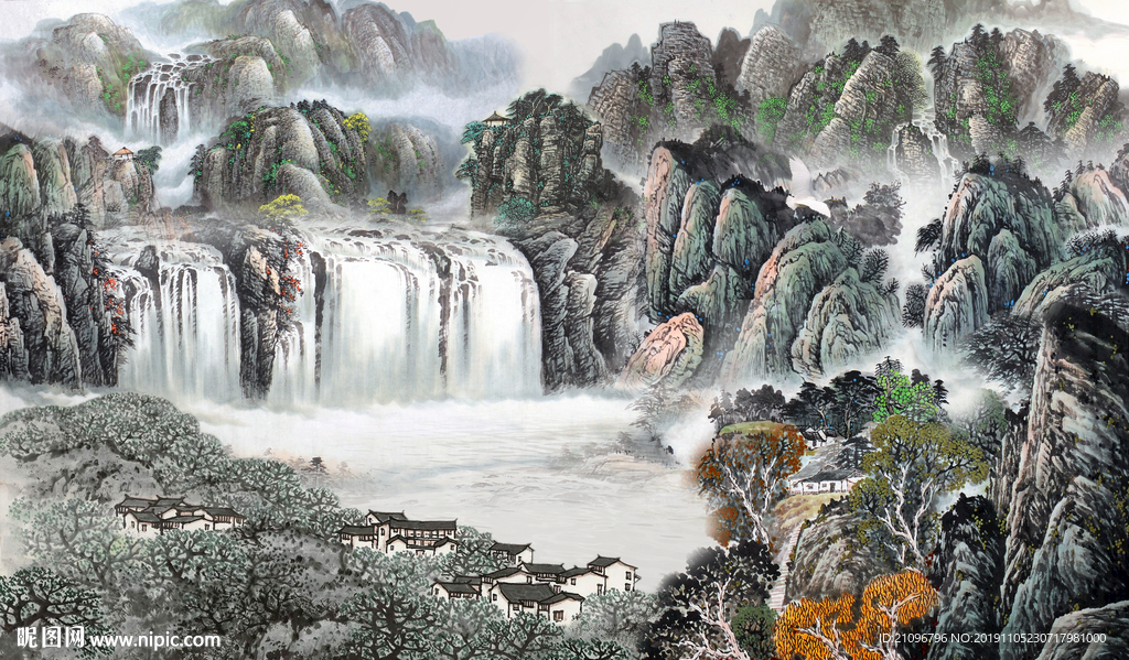 山水国画背景墙