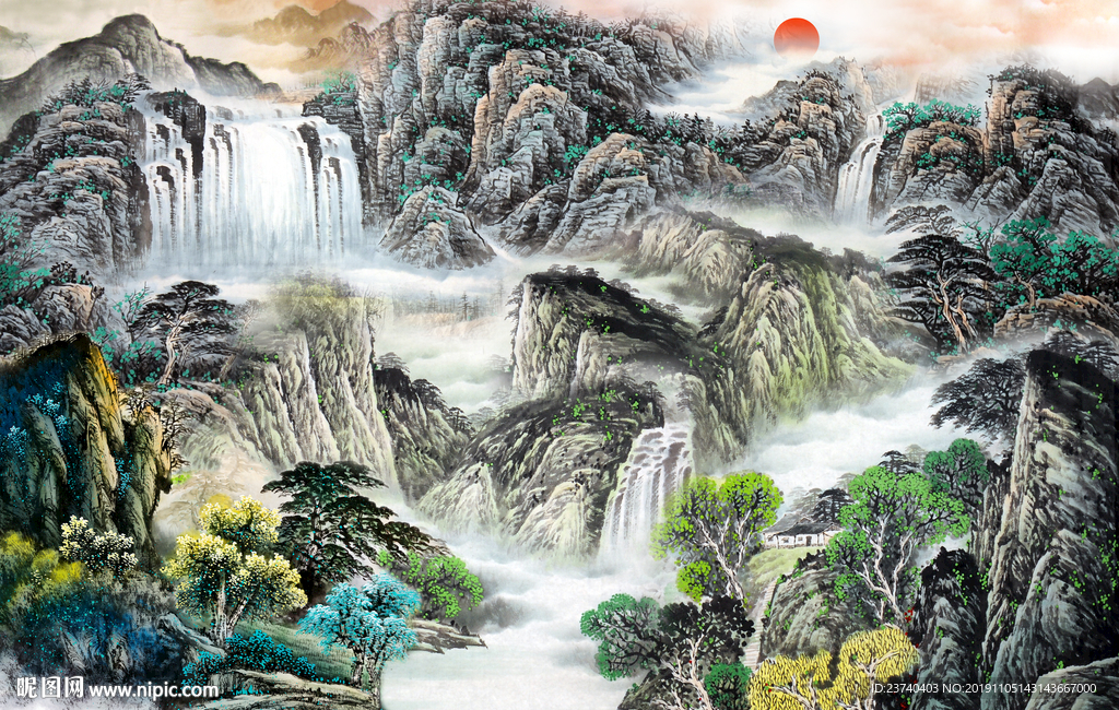 电视背景墙 山水国画