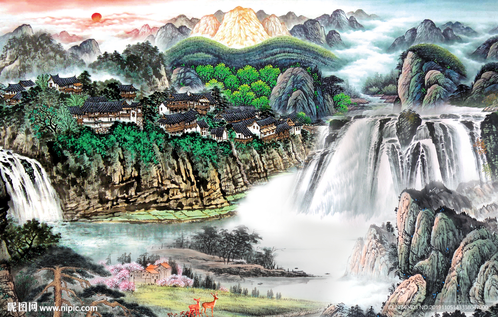 电视背景墙 山水国画