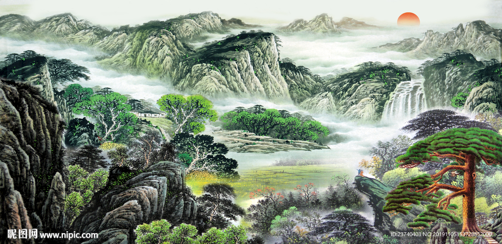 电视背景墙 山水国画