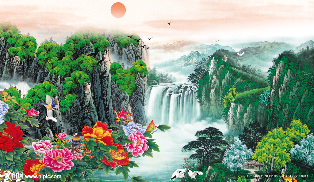 电视背景墙 国画山水