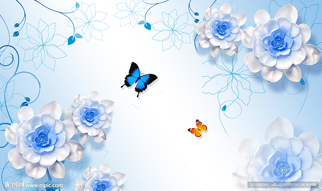 唯美莲花蝴蝶电视背景墙