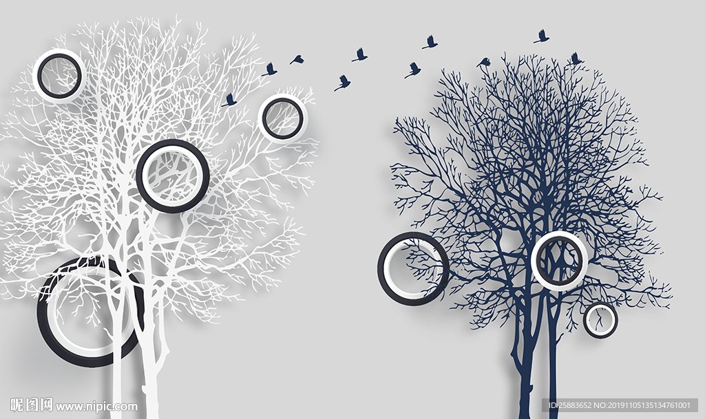 简约时尚手绘树林电视背景墙