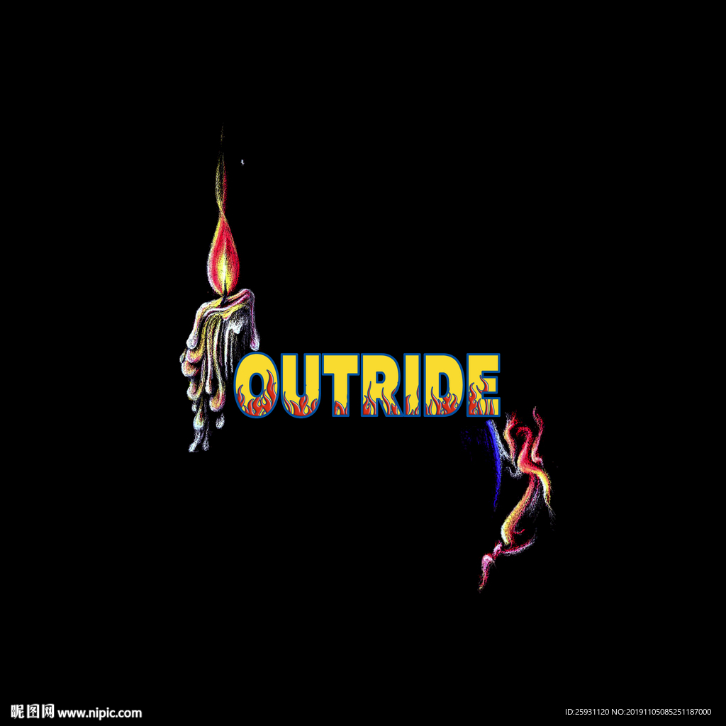 时尚英文炫彩涂鸦蜡烛火焰彩色光