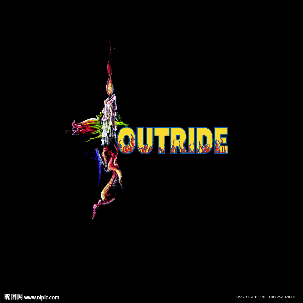 时尚英文炫彩涂鸦蜡烛火焰彩色光