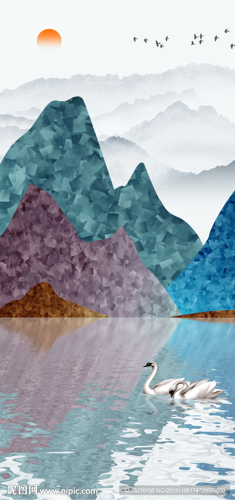 水墨山水玄关背景墙