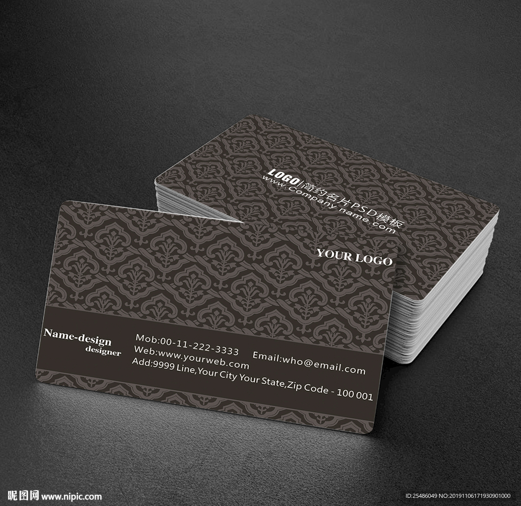 黑色古典花纹名片