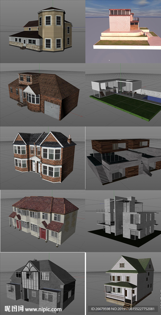 10个C4D建筑别墅模型