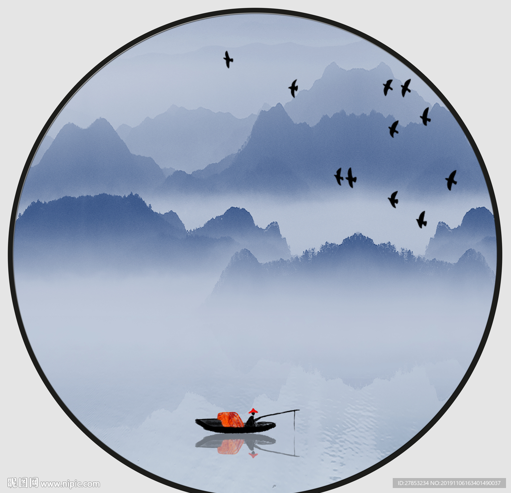 圆形山水装饰画