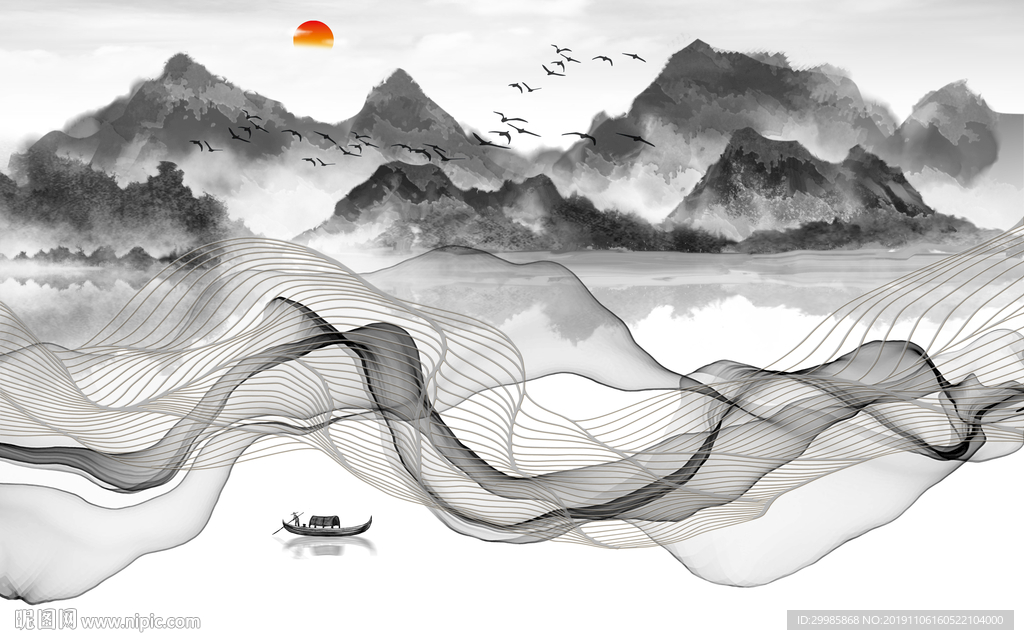 中式意境水墨山水 tif分层