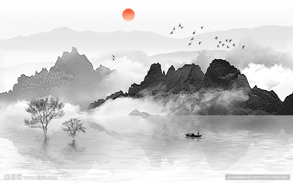 现代意境水墨山水 tif分层