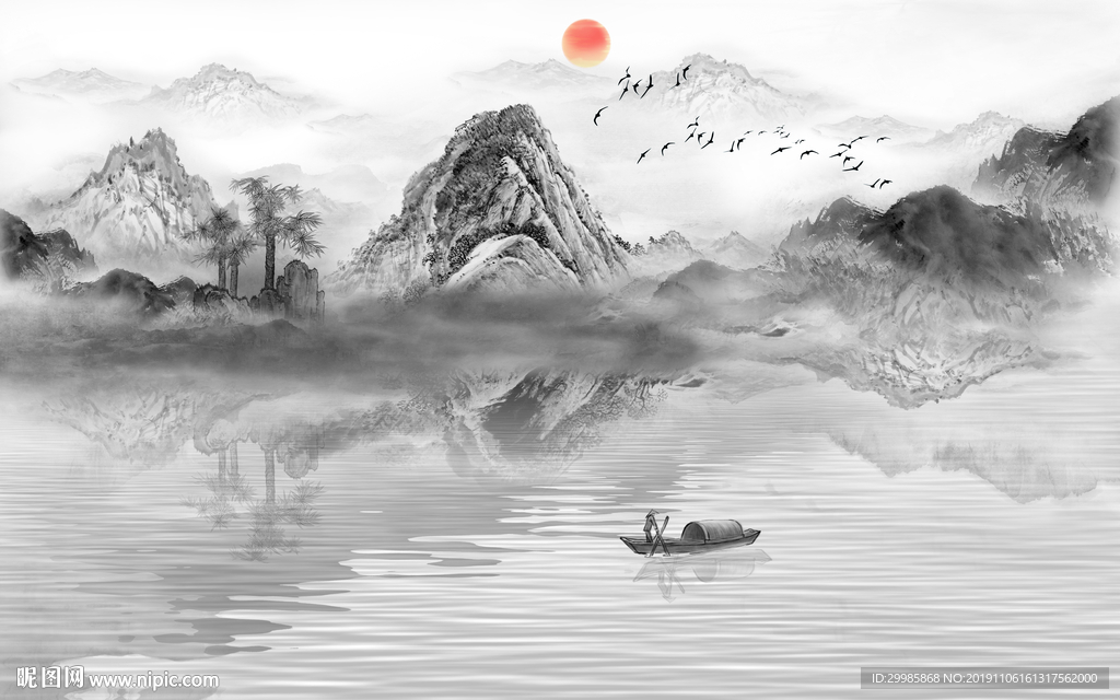 高档 意境水墨山水 tif分层