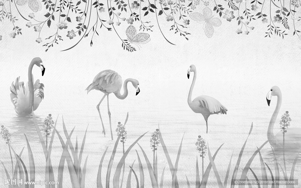 火烈鸟欧式装饰画 TIF分层