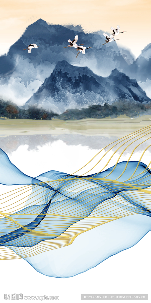 山水水墨玄关山水 tif分层