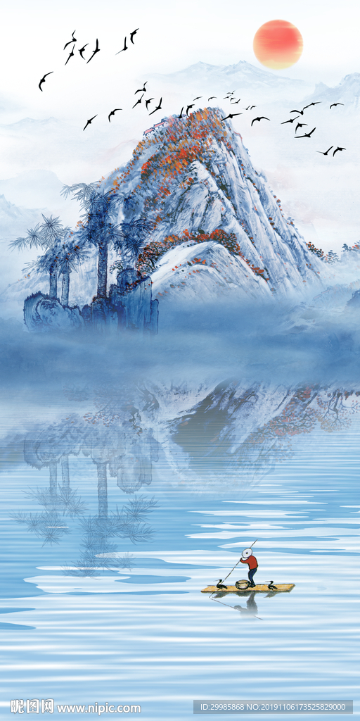 精美水墨玄关山水 tif分层