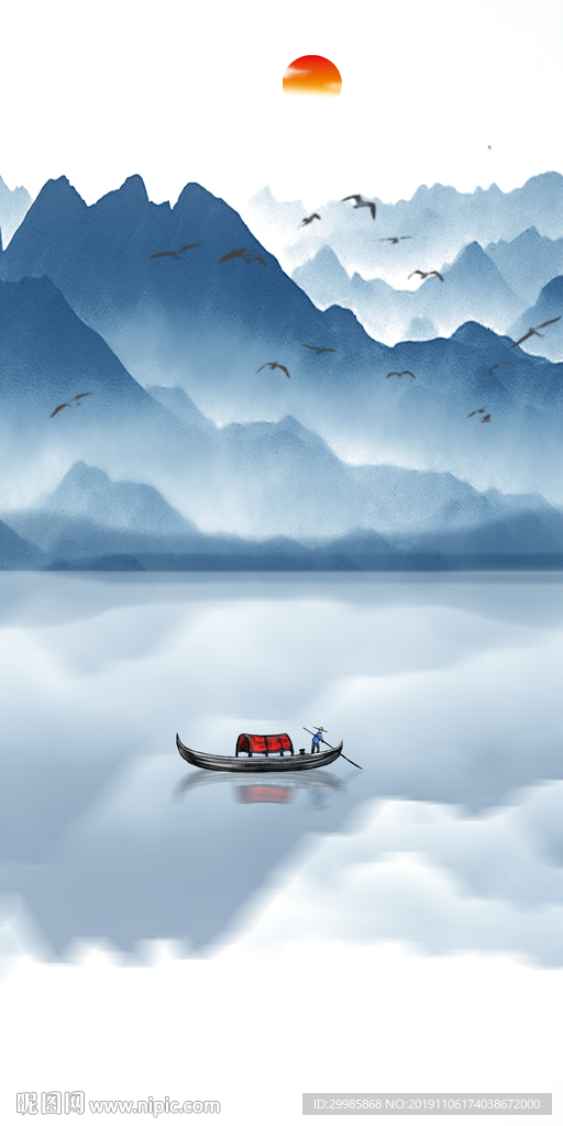 国画水墨玄关山水 tif分层