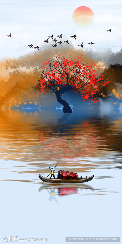 新中式水墨玄关山水 tif分层