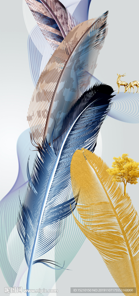 羽毛发财树玄关背景墙