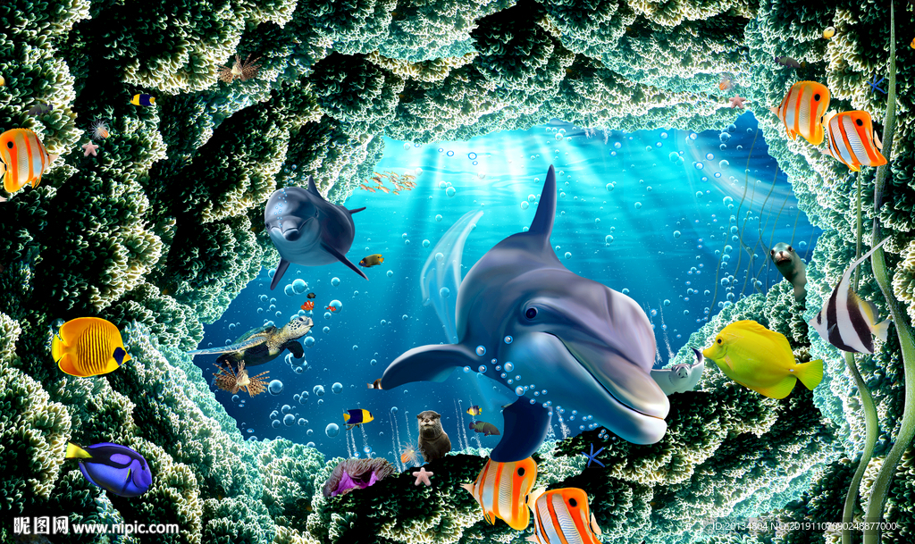 海底鲸鱼背景墙