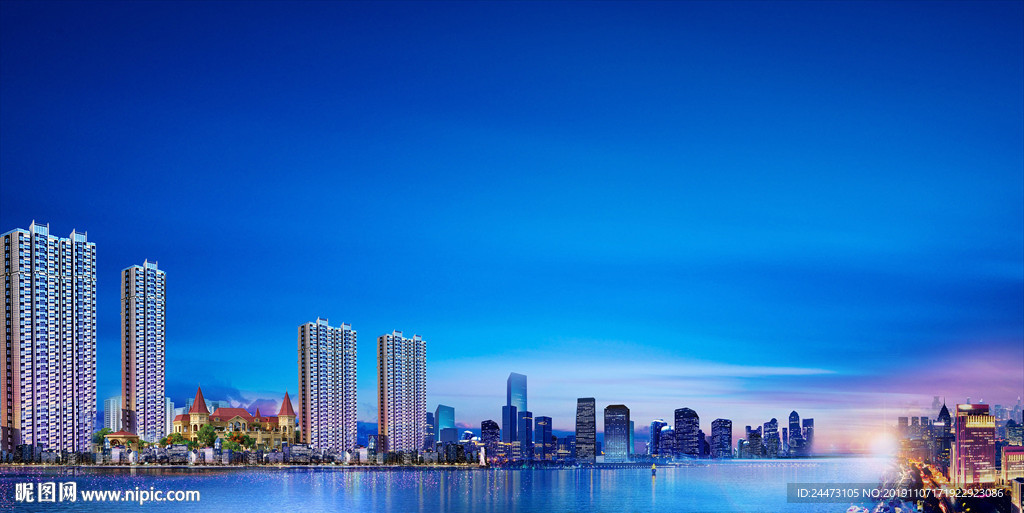 湖景湖水 繁华 湖景高层 江景