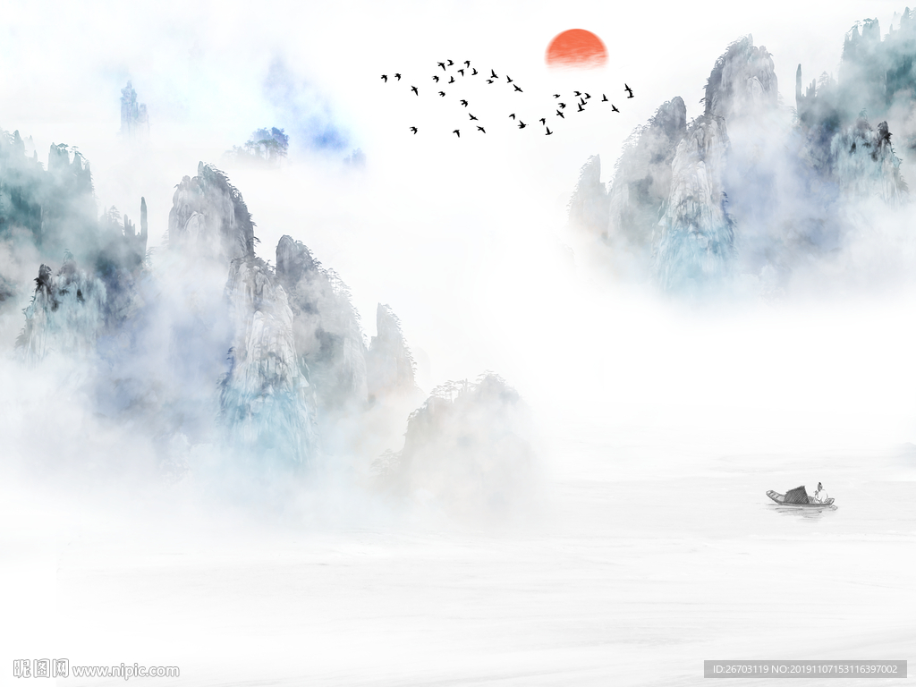 新款中式山水电视背景墙