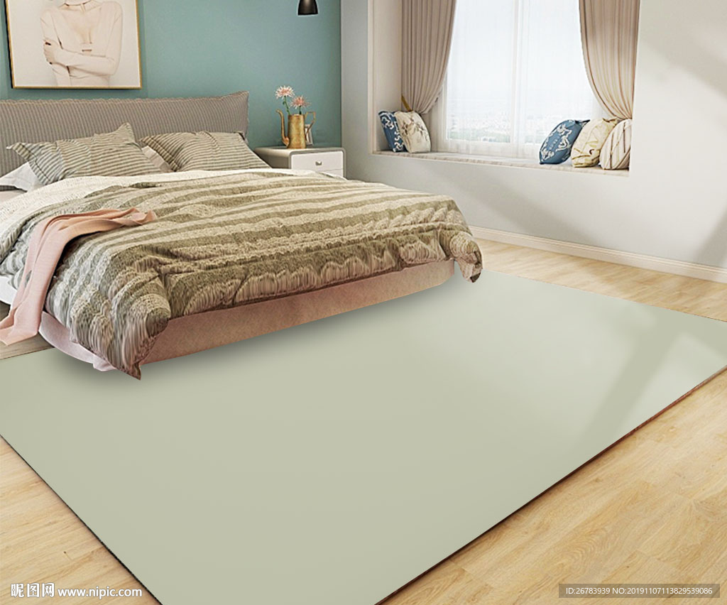 北欧卧室床边地毯样机贴图
