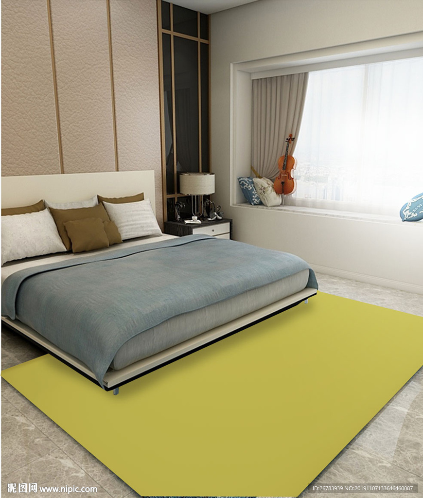 现代床边地毯样机智能贴图