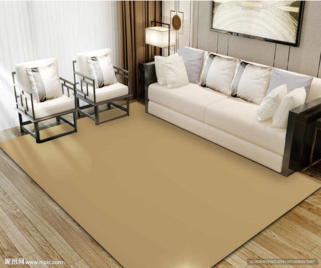 现代客厅地毯效果图样机