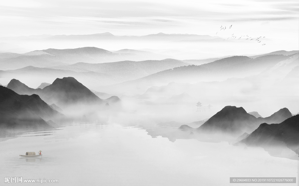 灰色山水新风景画 TIF分层