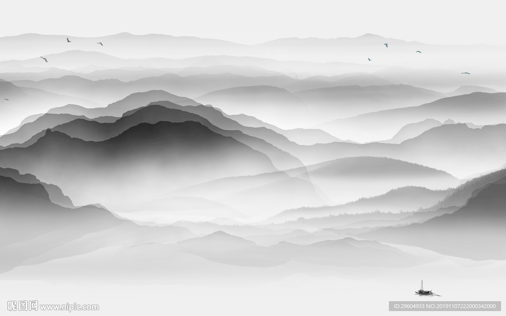 高清 灰色山水画 TIF分层