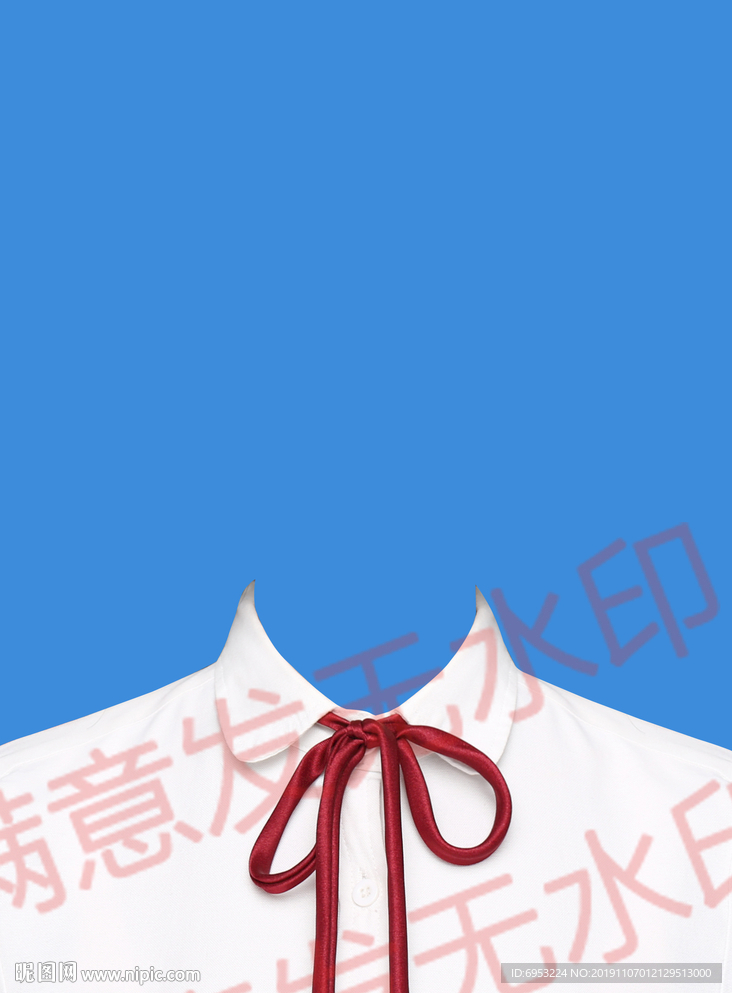 证件照女生白衬衫红丝带领结模板