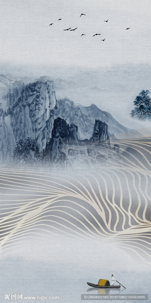 现代中国风山水画 TIF分层