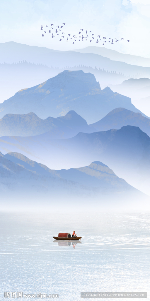 小船中国风山水画 TIF分层