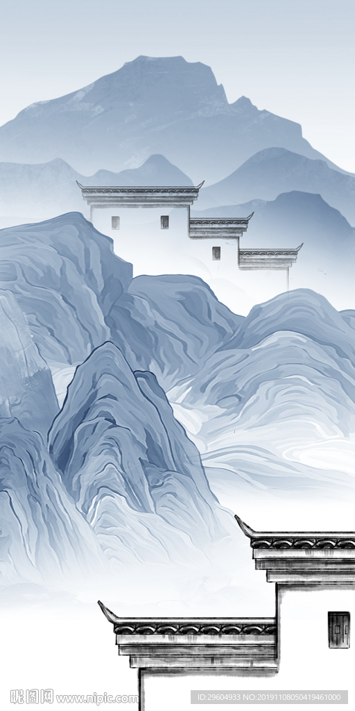 徽派中国风山水画 TIF分层