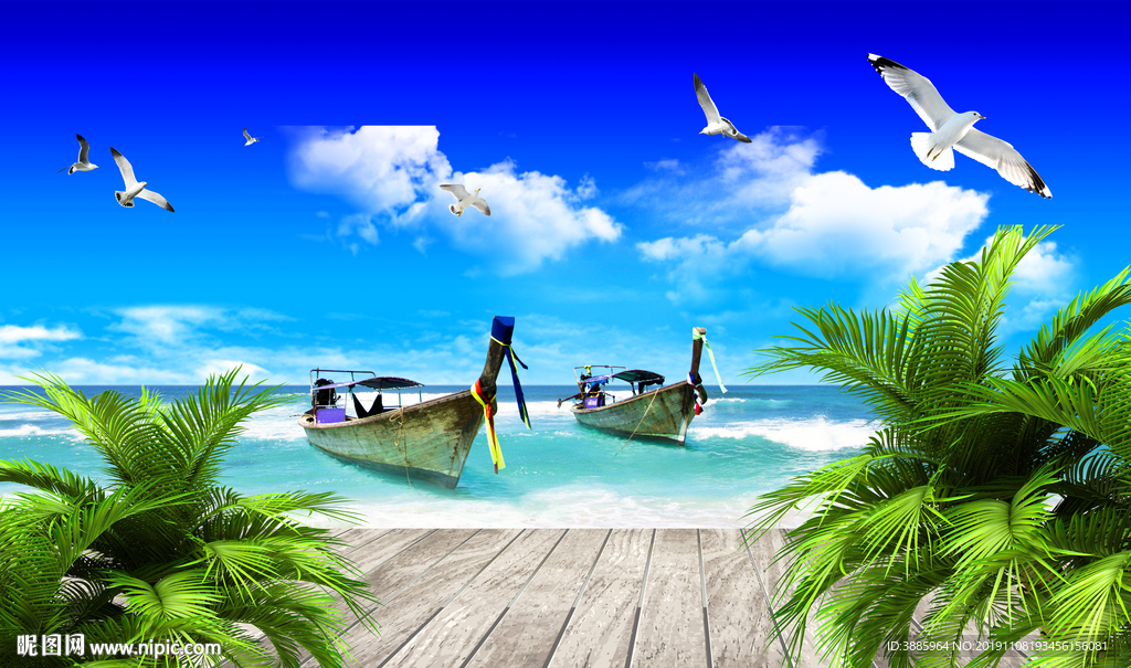 沙滩蓝天白云图片