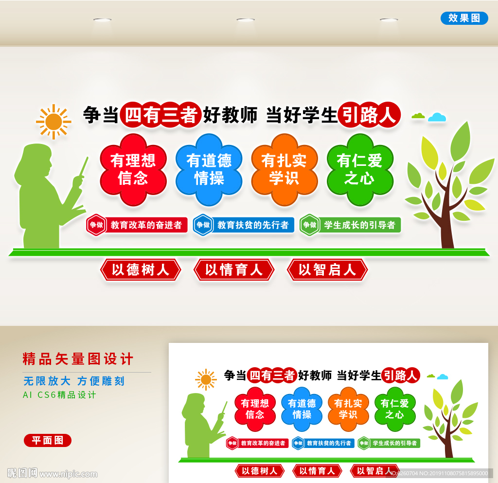 四有三者好教师文化墙 学校办公