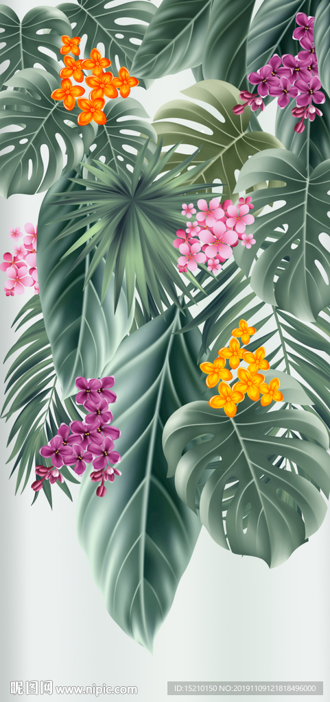 梦幻花朵叶子玄关背景墙