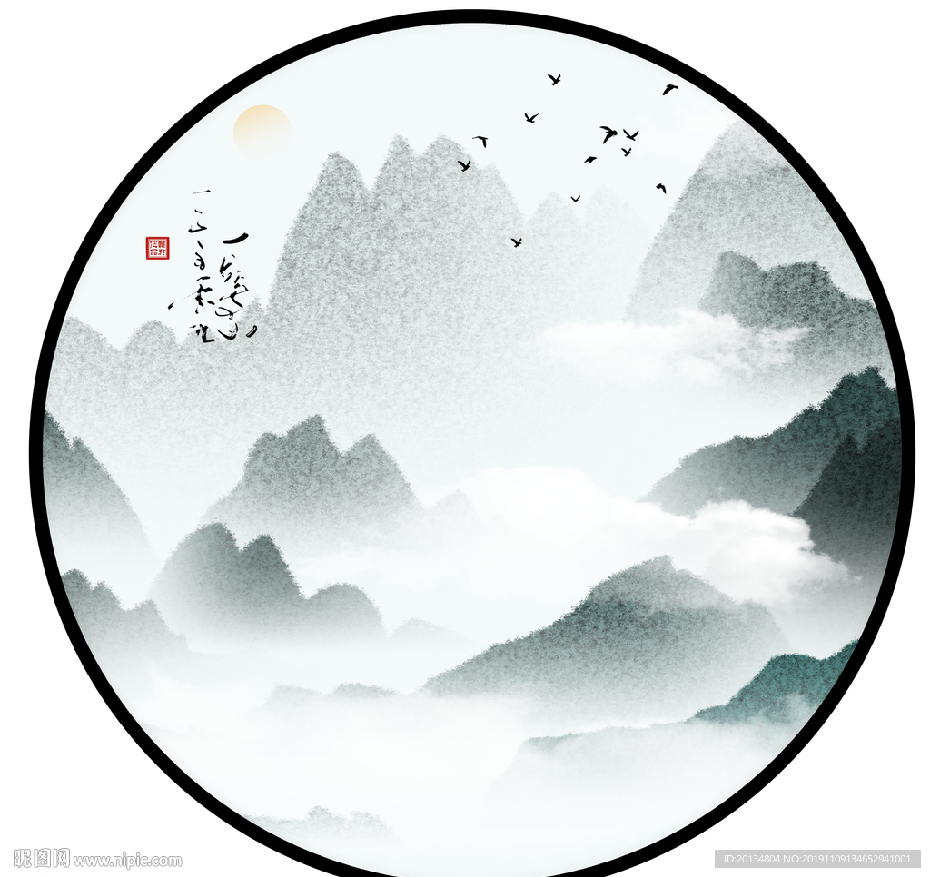 灰色山水无框画