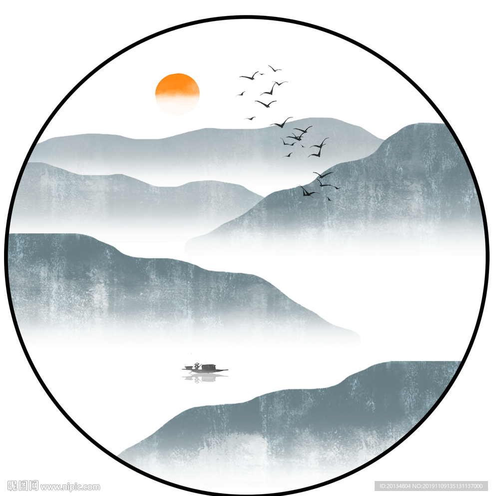 中国国画山水客厅装饰画
