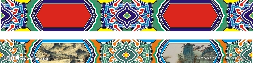 矢量古建横梁彩绘