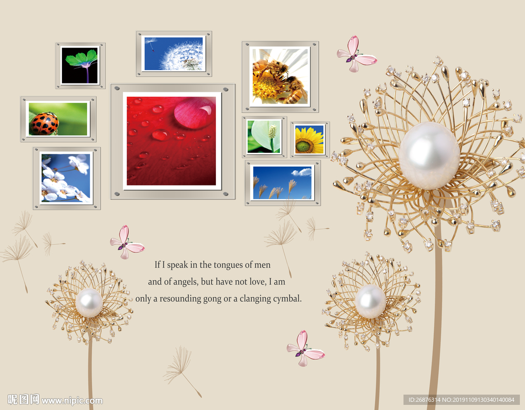 精美轻奢立体珠宝花朵软装风背景